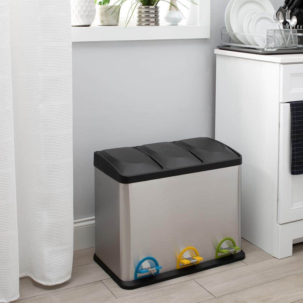 Stainless Steel 45 Liter Black Pedal Kitchen Recycling Bin