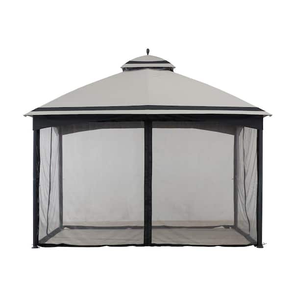 Sunjoy Zanker 10.5 ft. x 13 ft. Gray and Black 2-tier Steel Sunjoy Zanker 10.5 ft. x 13 ft. Gray and Black 2-tier Steel