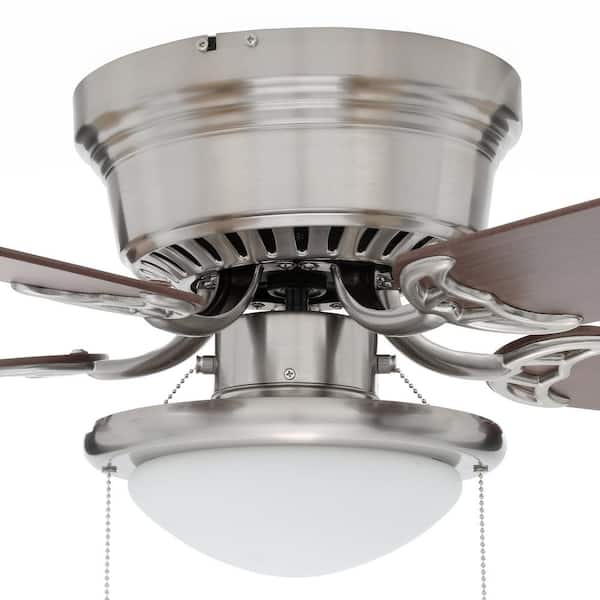 Hugger 52 in Brushed Nickel Ceiling Fan Low-Profile w/ Frosted Dome Light Kit 
