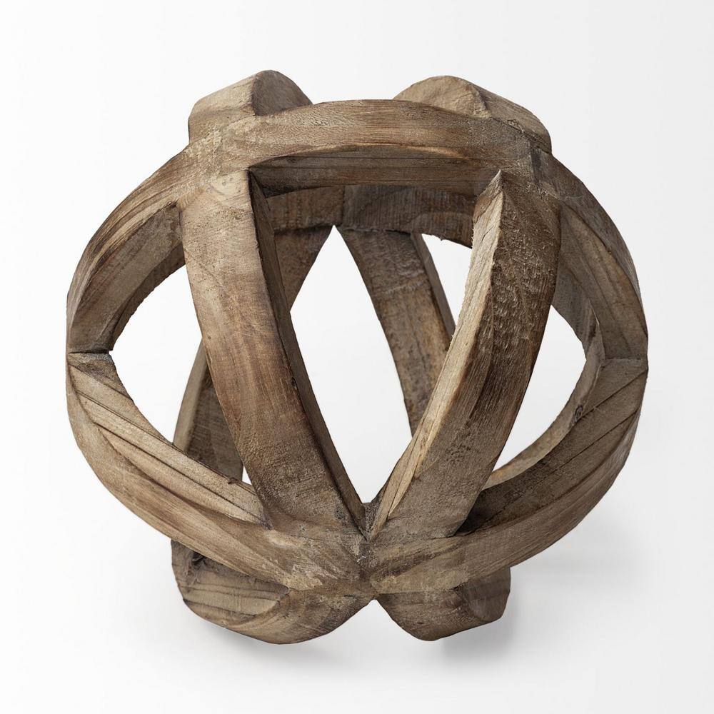8 in. Medium Brown Solid Wood Hollow Orb Sculpture