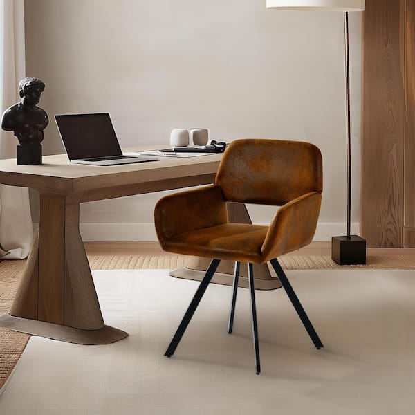 Homy Casa CALF Swivel Office Chair-Suede Upholstered Ergonomic Brown Task Chair with Open-Back Design (Set of 2)