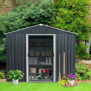 8 ft. W x 10 ft. D Black Metal Shed with Double Door and Vents and Floor Base (80 sq. ft.)