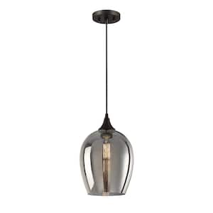 10 in. W x 15 in. H 1-Light Oiled Bronze Mini Pendant Light with Tinted Glass Shade