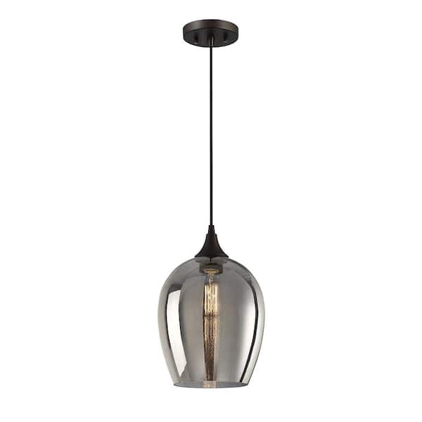 TUXEDO PARK LIGHTING 10 in. W x 15 in. H 1-Light Oiled Bronze Mini Pendant Light with Tinted Glass Shade