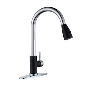 Single Handle Pull Out Sprayer Kitchen Faucet Included Deckplate in Chrome and Black