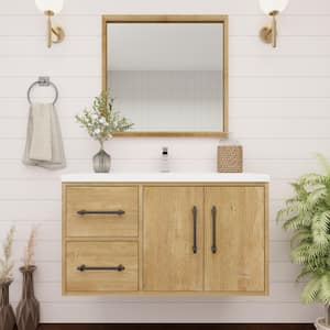 Victoria 36 in. W x 20 in. D x 22 in. H Single Sink Floating Bath Vanity in Oak with White Acrylic Top