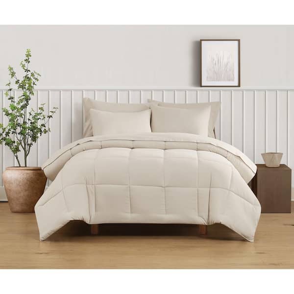Truly Soft Green Solid Recycled Microfiber Beige King 3 Piece Comforter Set