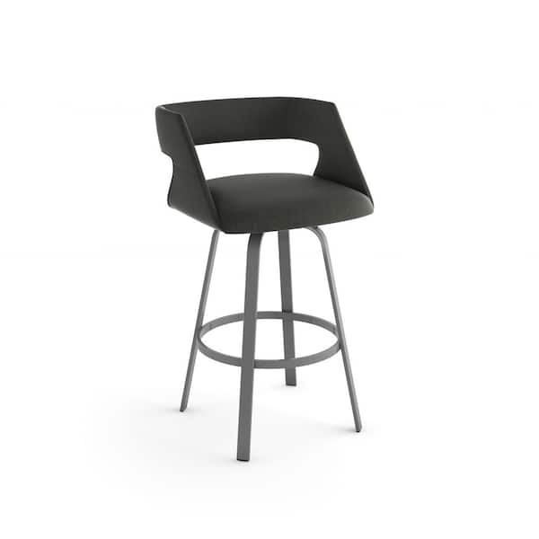 Amisco Harris 26 in. Charcoal Grey Polyester / Glossy Grey Metal Swivel Counter Stool