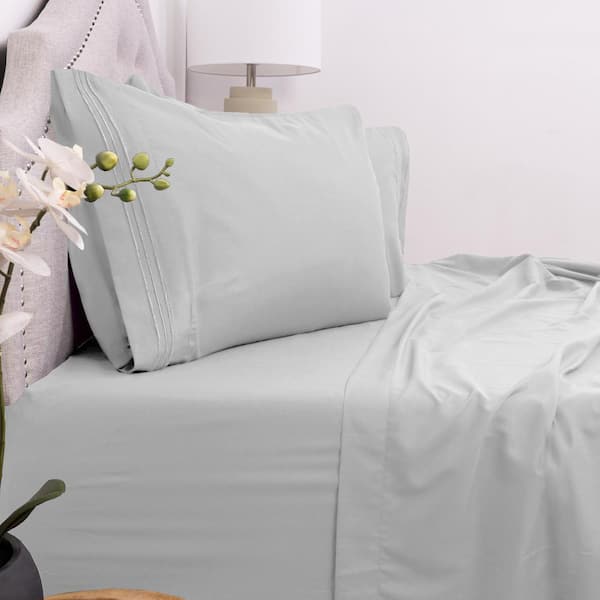 Sweet Home Collection 1800 Series 5 Piece Silver Solid Color Microfiber Split King Sheet Set