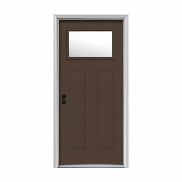 JELD-WEN 34 in. x 80 in. 1 Lite Craftsman Dark Chocolate Painted Steel Prehung Right-Hand Inswing Front Door w/Brickmould