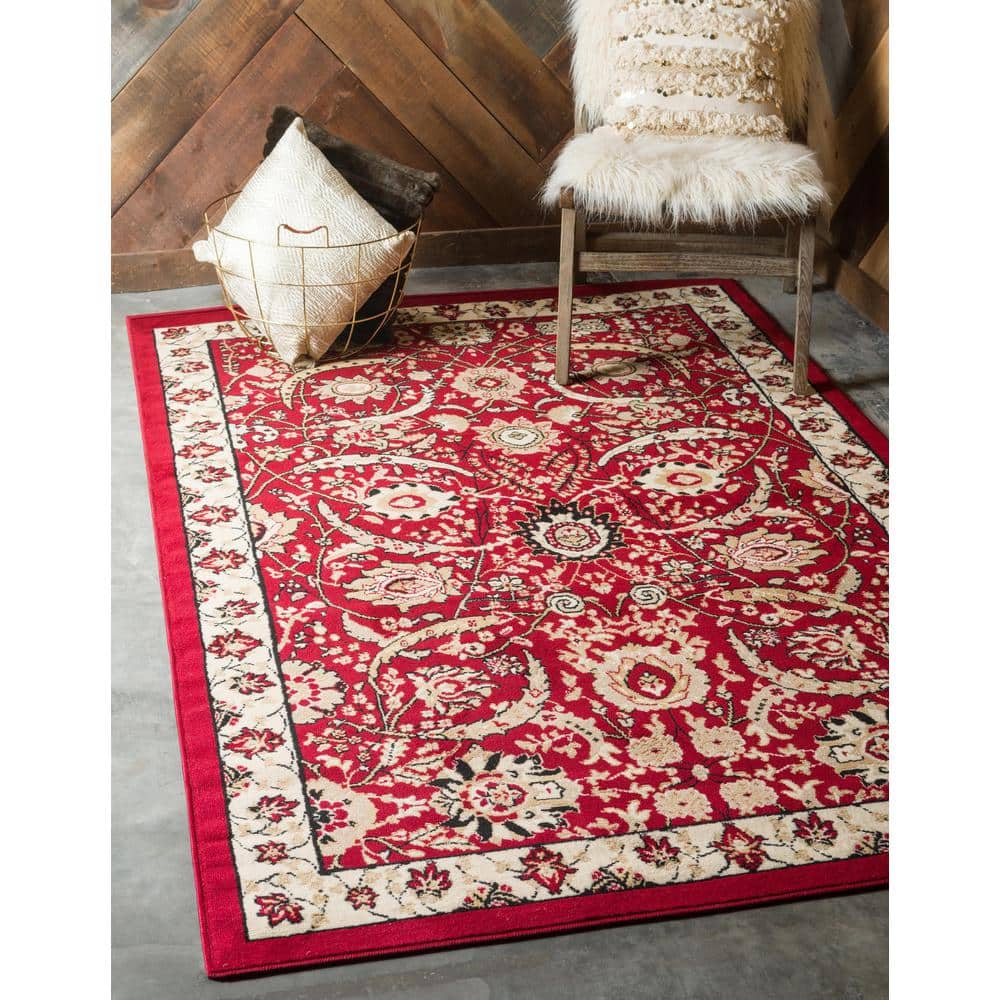 Handmade Espahan Red Synthetic Rectangular Rug - 7' x 10'