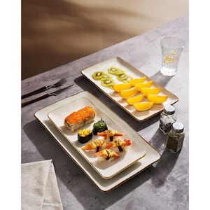 Rectangular Serving Platter for Entertaining, Stoneware Serving Trays for Party, Turkey and Cheese, White