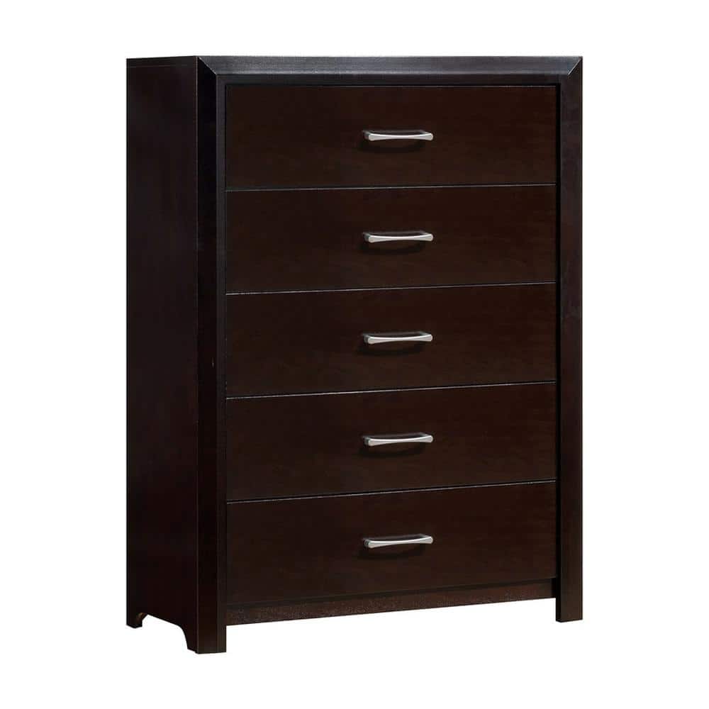 Janine 5-Drawers Espresso Chest of Drawer 52 in. H x 37 in. W x 18 in. D