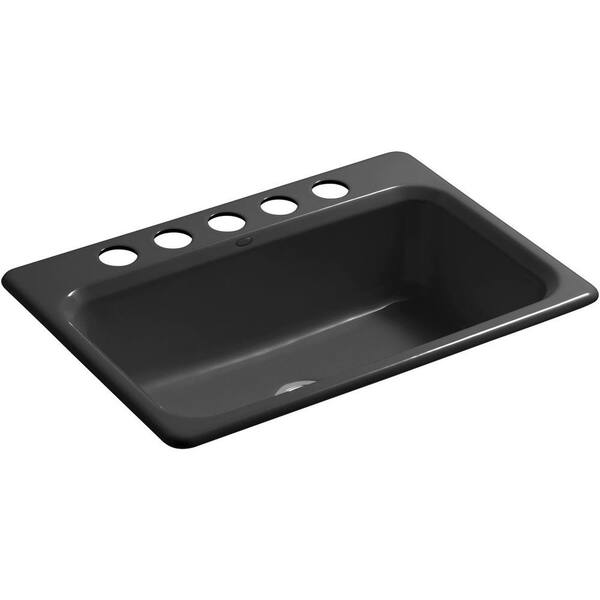 KOHLER Bakersfield Undermount Cast-Iron 31 in. 5-Hole Single Bowl Kitchen Sink in Black Black