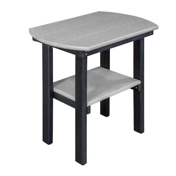 American Furniture Classics Poly Black Oval Plastic Resin Outdoor Side Table with Light Gray Shelves
