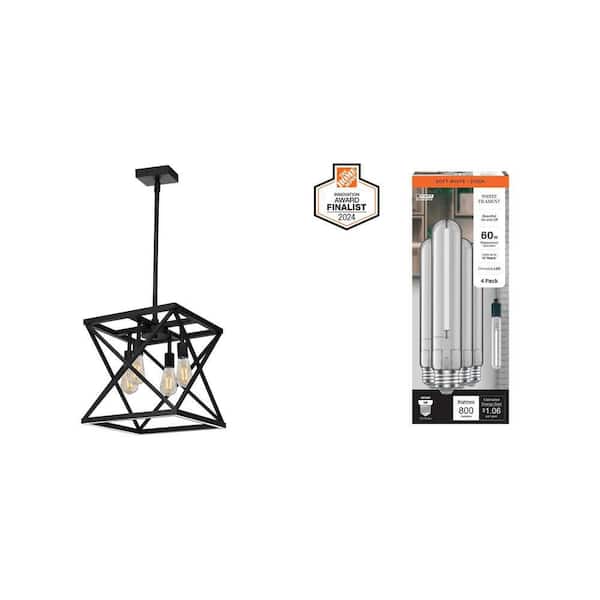 Katalyst 60-Watt 4-Light LED Pendant Light and 60W Equivalent Edison LED Bulb, Soft White 2700K (4-Pack)