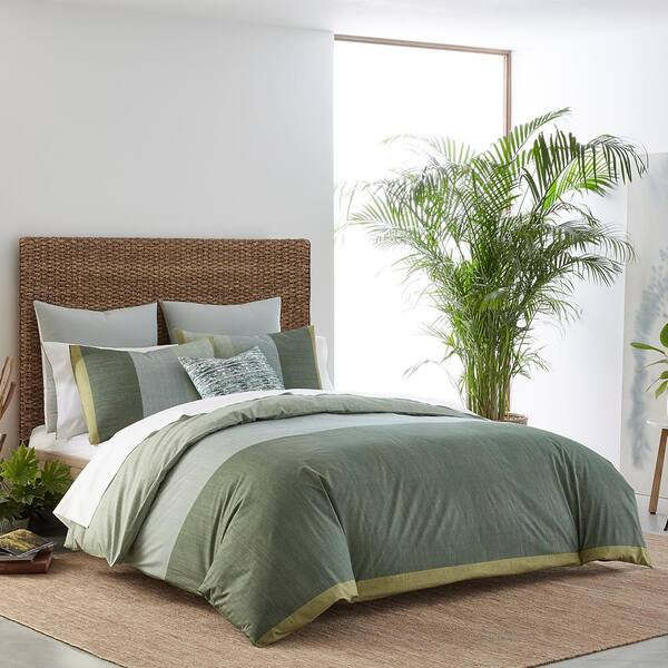 Chambray Color Block 3 Piece Green Striped Cotton Full Queen Comforter Set Ushsa51153955 The Home Depot
