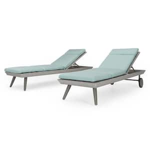 Portofino Casual Gray 2-Piece Aluminum Outdoor Chaise Lounge with Sunbrella Spa Blue Cushions