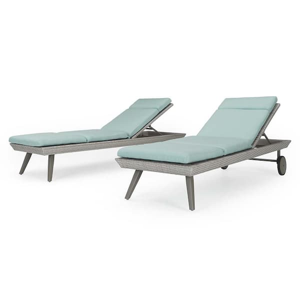 RST BRANDS Portofino Casual Gray 2-Piece Aluminum Outdoor Chaise Lounge with Sunbrella Spa Blue Cushions