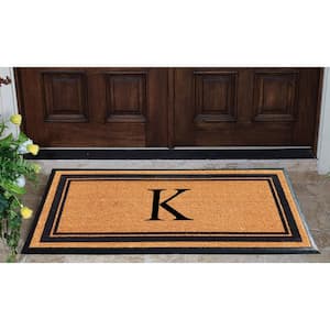 A1HC Markham Picture Frame Black/Beige 30 in. x 60 in. Coir and Rubber Flocked Large Outdoor Monogrammed K Door Mat