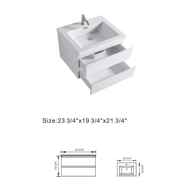 19 in. D x 23.75 in. W x 19 in. H Single Sink Wall Mount Bath Vanity in White with White Cultured Marble Top (Assembled)