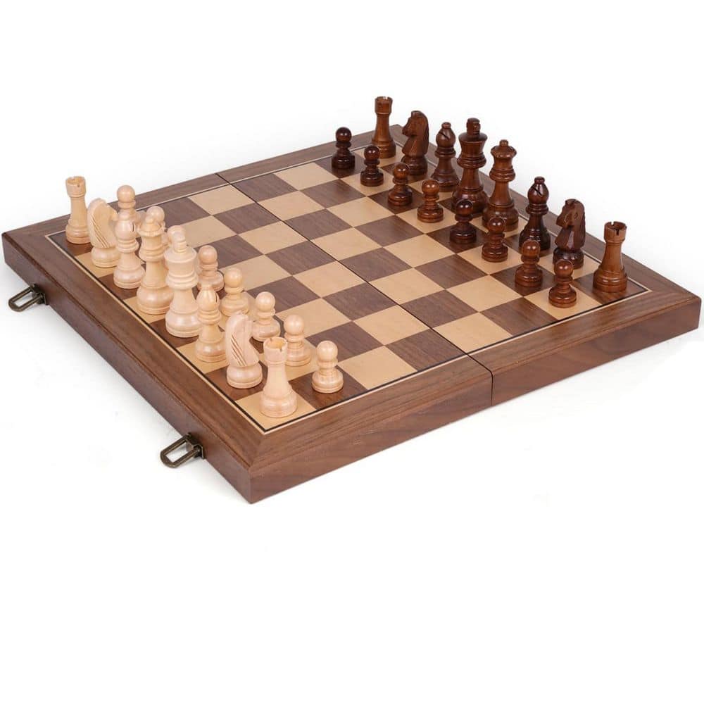 15 in. Magnetic Wooden Chess Set, Folding Board with Storage