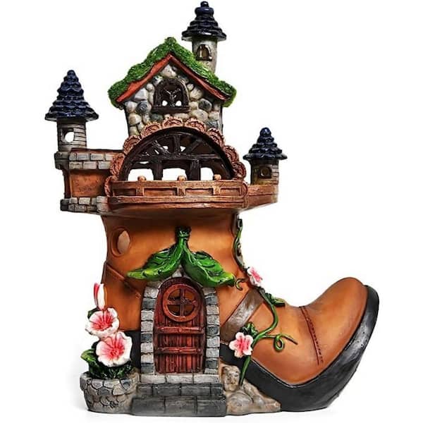 Cubilan Resin Flocked Fairy House with Solar Powered Lights, Funny