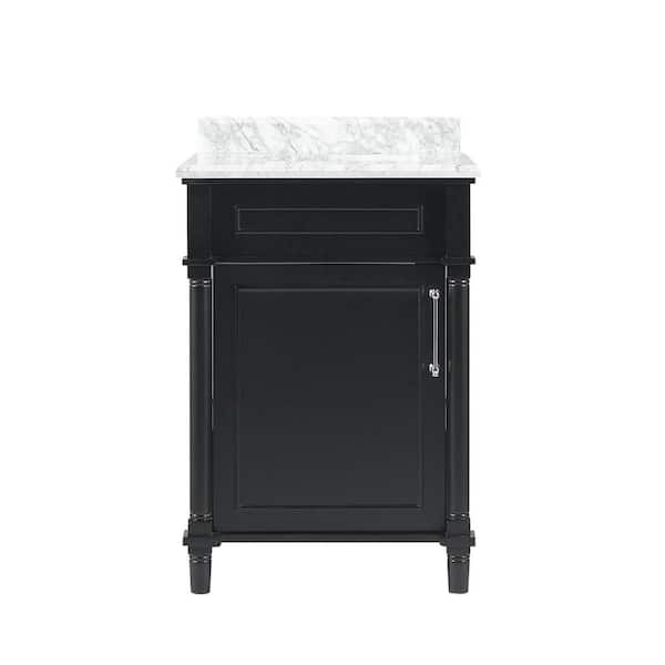 Aberdeen 24 in. Single Sink Black Bath Vanity with Carrara Marble Top (Assembled)