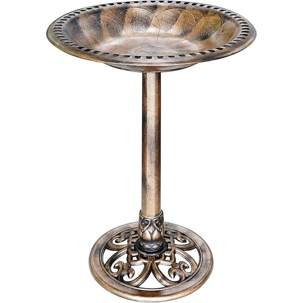 28 in. H Antique Outdoor Garden Bird Bath: Lightweight Copper Polyresin Decor