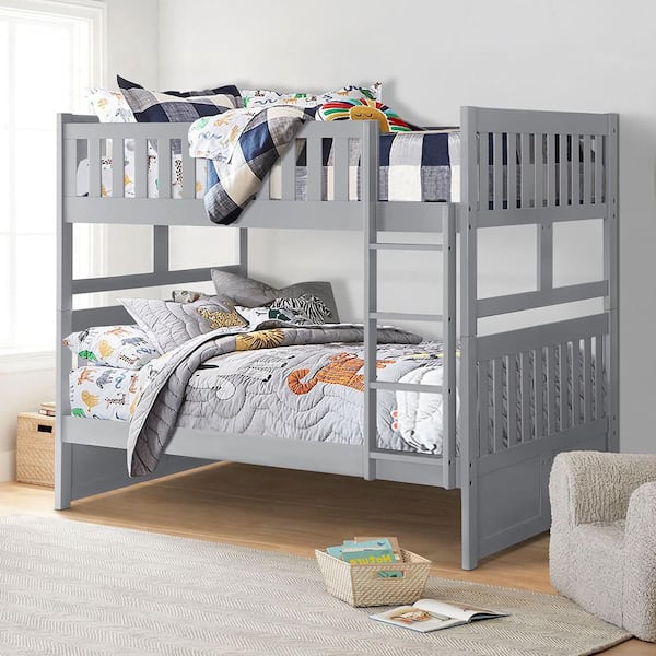 Lazzara Darwan Gray Full Over Full Bunk Bed with Integrated Ladder ...