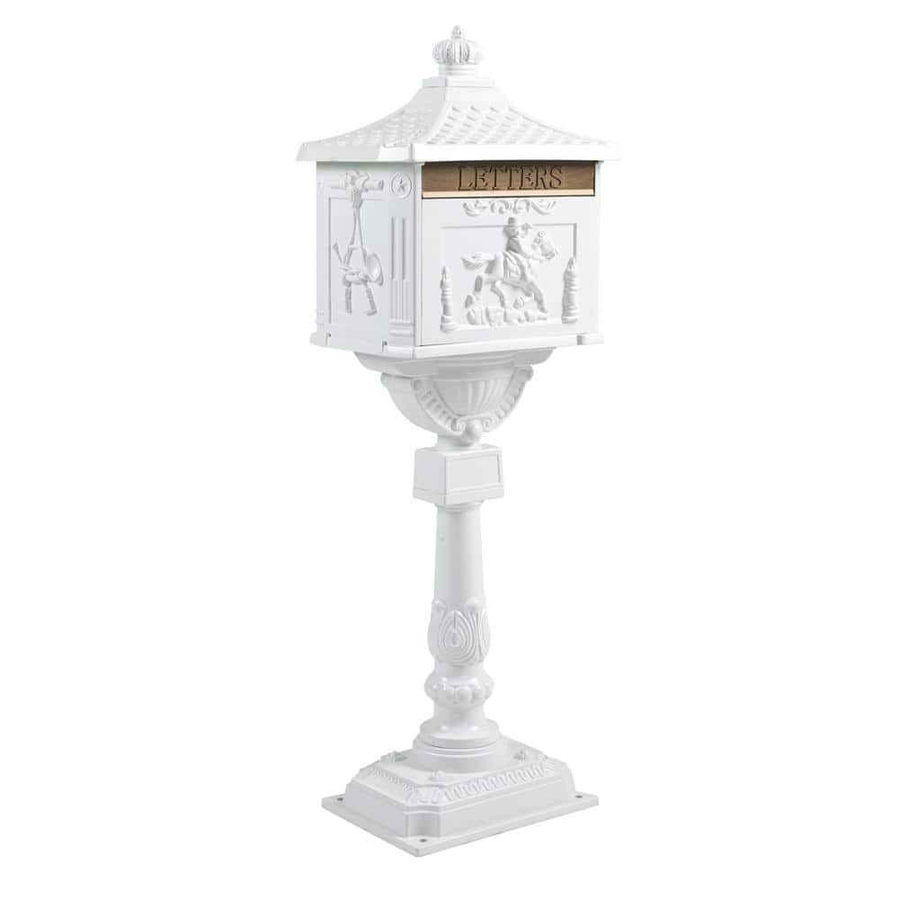 White Cast Aluminum Post Mount Mail Box with Premium Post Combo