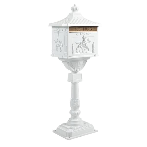 Unbranded White Cast Aluminum Post Mount Mail Box with Premium Post Combo