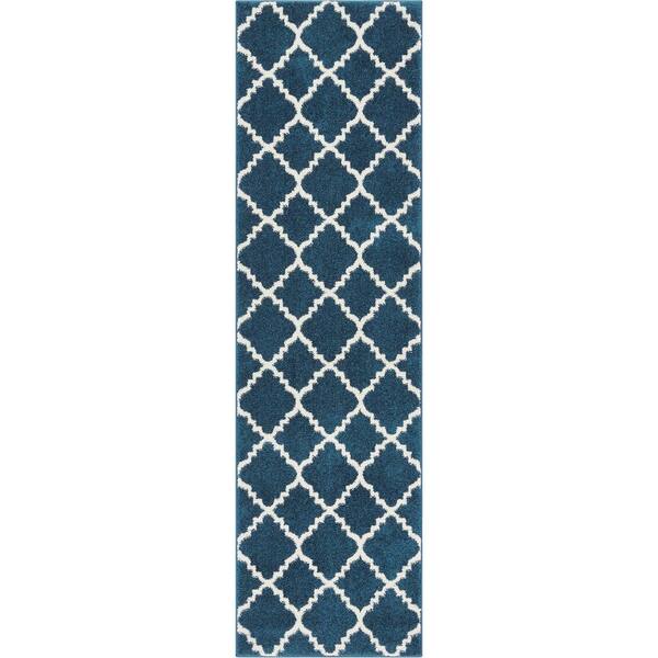 Well Woven Sydney Lulu's Lattice Moroccan Trellis Dark Blue 3 ft. x 10 ft. Runner Rug