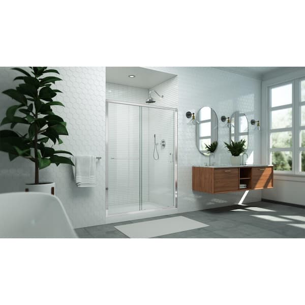 Levantine 50-54 in. W x 72 in. H Semi-Frameless Sliding Shower Door, Clear Glass in Chrome