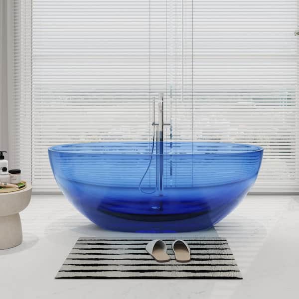 Ula 61 in. x 29 in. Stone Resin Freestanding Soaking Bathtub in Transparent Blue