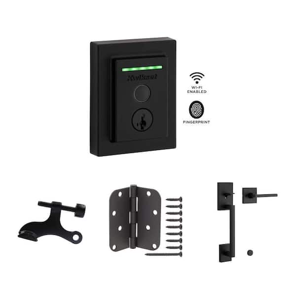 HALO Touch Matte Black WiFi Smart Lock with SmartKey, Door Stop, 4 in. Hinge, and San Clemente Handleset