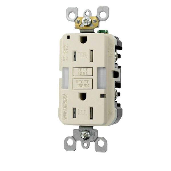 Leviton 15 Amp Combination Shallow Duplex Guidelight and GFCI Outlet - Light Almond