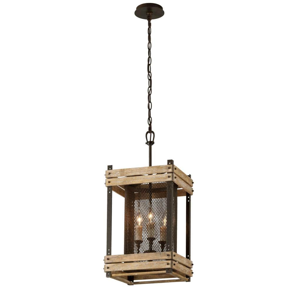 View of Troy Lighting Merchant Street 3-Light Rusty Iron with Salvaged Wood ...