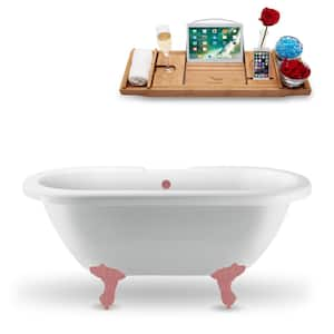 67 in. x 29.1 in. Acrylic Clawfoot Soaking Bathtub in Glossy White with Matte Pink Clawfeet and Matte Pink Drain