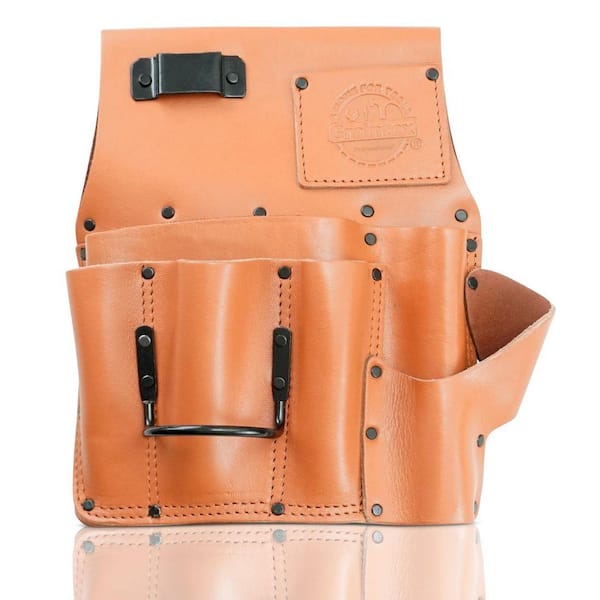 7-Pocket Cognac Top Grain Leather Left Handed Drywall Pouch