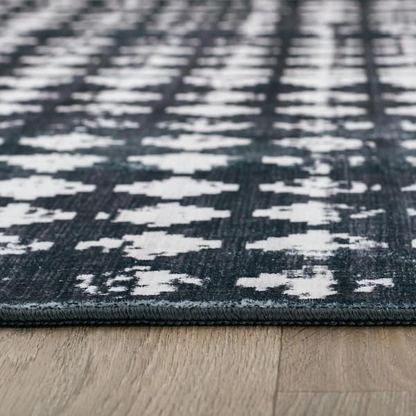 Geometric Distressed Abstract Washable Non Slip Black 2 ft. x 4 ft. Area Rug