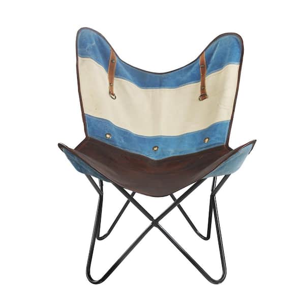 Unbranded Striped Canvas Leather Blue / Ivory Butterfly Chair