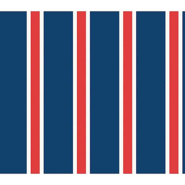 The Wallpaper Company 8 in. x 10 in. Red, White and Blue Sporty Stripe Wallpaper Sample