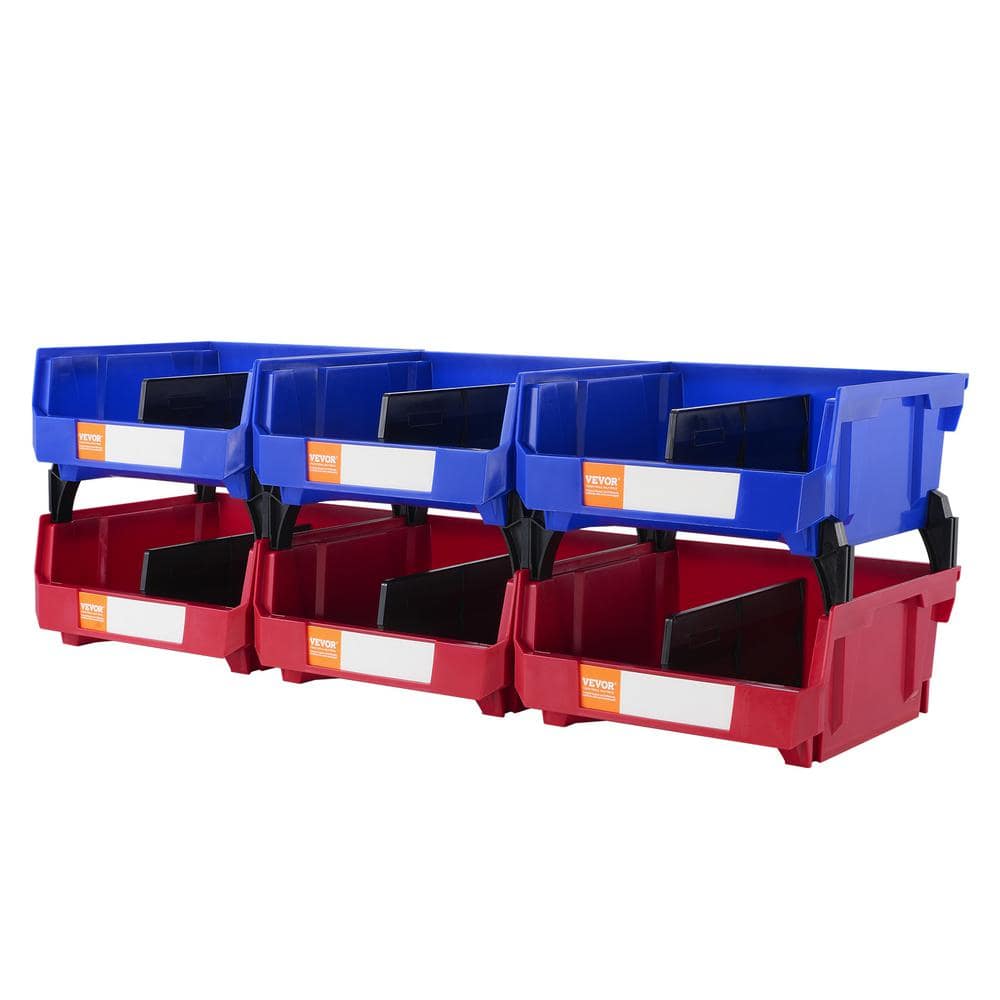 Stackable Blue and Red Plastic Storage Bins Set