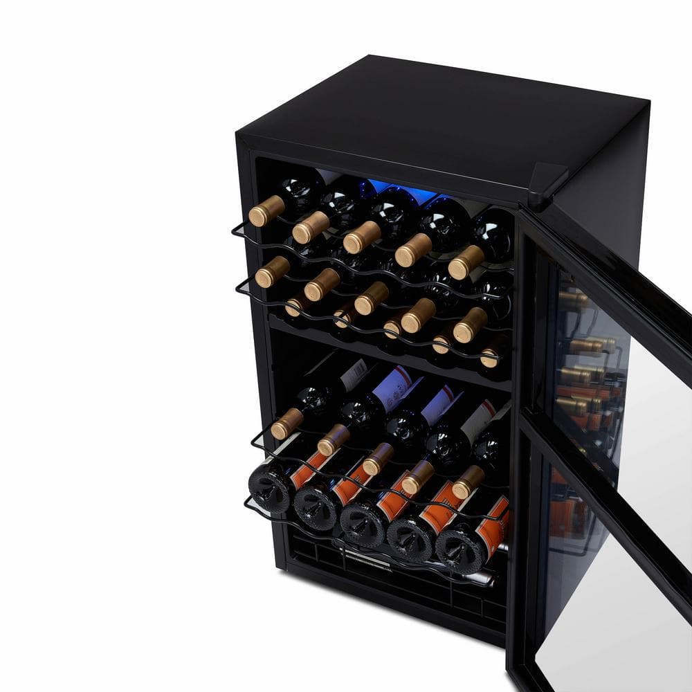 Newair 33 Bottle Black Freestanding Wine Refrigerator with Mirrored Glass Door