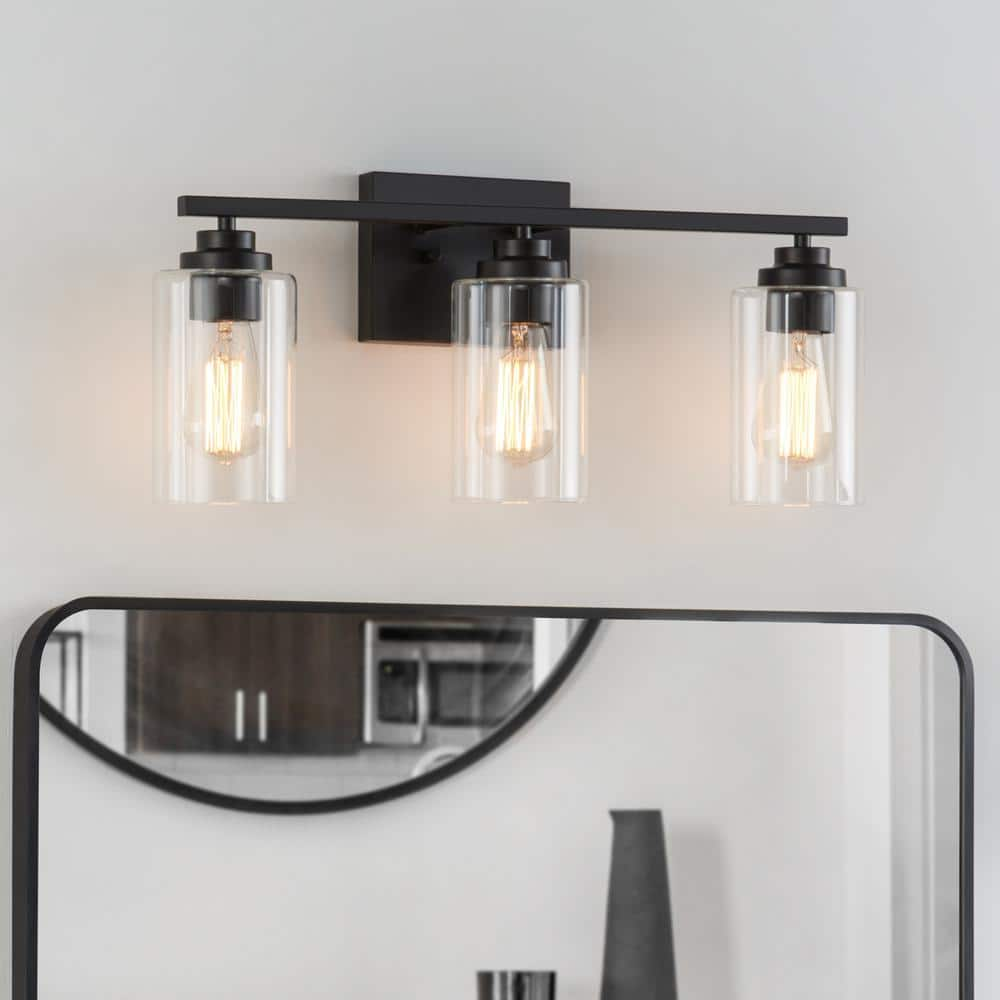 KAWOTI 22 in. 3-Light Black Vanity Light with Clear Glass Shade 21161 ...