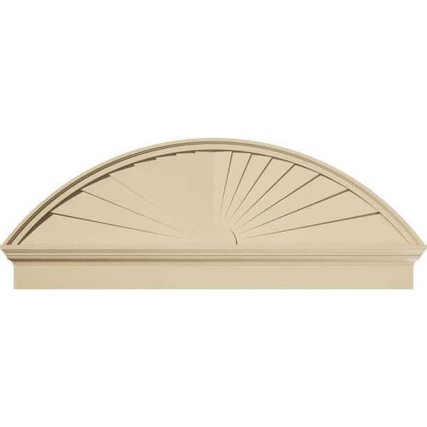 Ekena Millwork 54 in. W x 20-3/8 in. H x 2-3/4 in. P Segment Arch Sunburst Signature Urethane Combination Pediment, Primed Tan