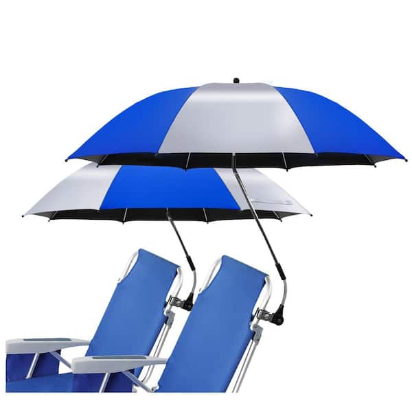 Angel Sar 2-Pack 3.2 ft. 360 ° Adjustable Chair Umbrella with Clamp, Beach Umbrella UPF50+ UV Protection, Blue and Silver