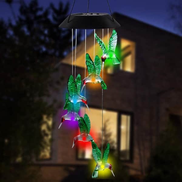 Color-Changing LED Solar Powered Hummingbird Wind Chime Garden Hanging Light 