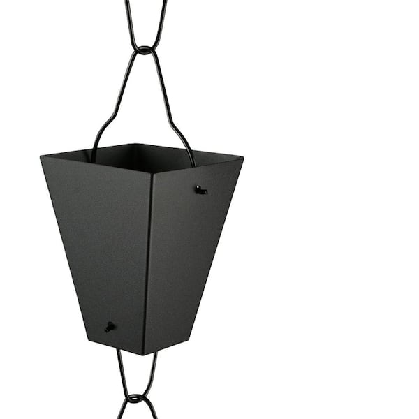 8.5 ft. Square Link Rain Chain, 3.7 in. Big Size Cup, Black Powder Coated, Functional and Decorative Replacement